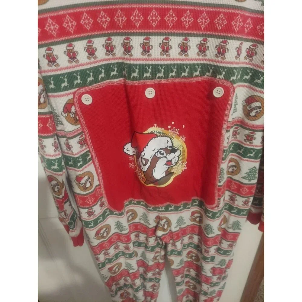 Buc-ees Adult‎ 2X Christmas Pajamas PJ Waffle Knit Zip One Piece Santa Beaver